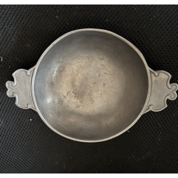 Antique Pewter Porringer Bowl 5.5" Marked Itay Double Handle - Picture 1 of 6